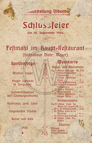 Landesausstellung Oldenburg 1905 Speisenfolge