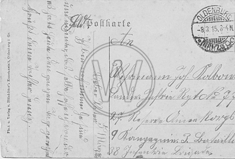 Postkarte Osternburg  1915 Rückseite