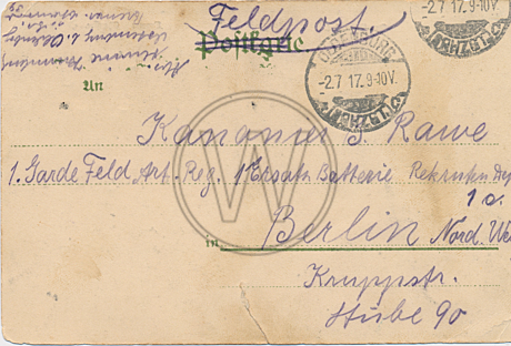 Postkarte Tweelbäker Hof Osternburg  1917 Rückseite