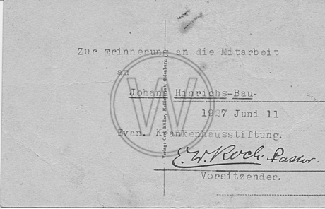 Postkarte Evangelisches Krankenhaus 1927 Rückseite