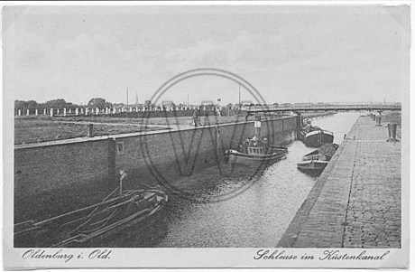 Postkarte Schleuse im Küstenkanal